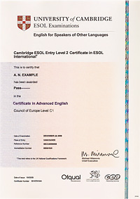 Образец сертификата Cambridge English